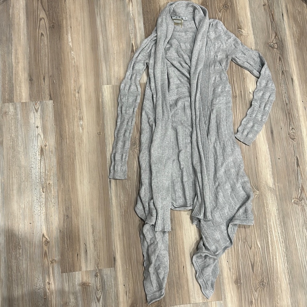 Athleta Gray Duster Cardigan Sweater Organic Cotton & Wool Sz S Small